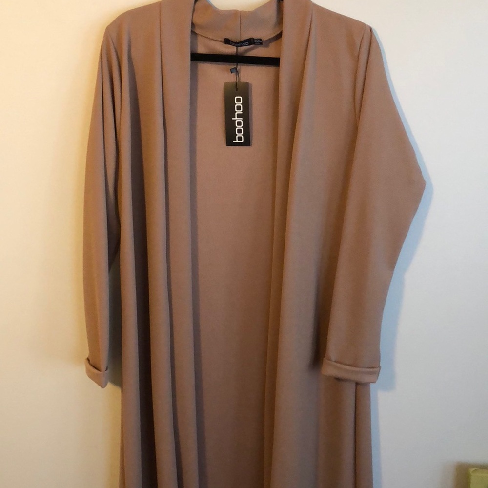 Tan Maria Collarless Turn Up Sleeve Duster